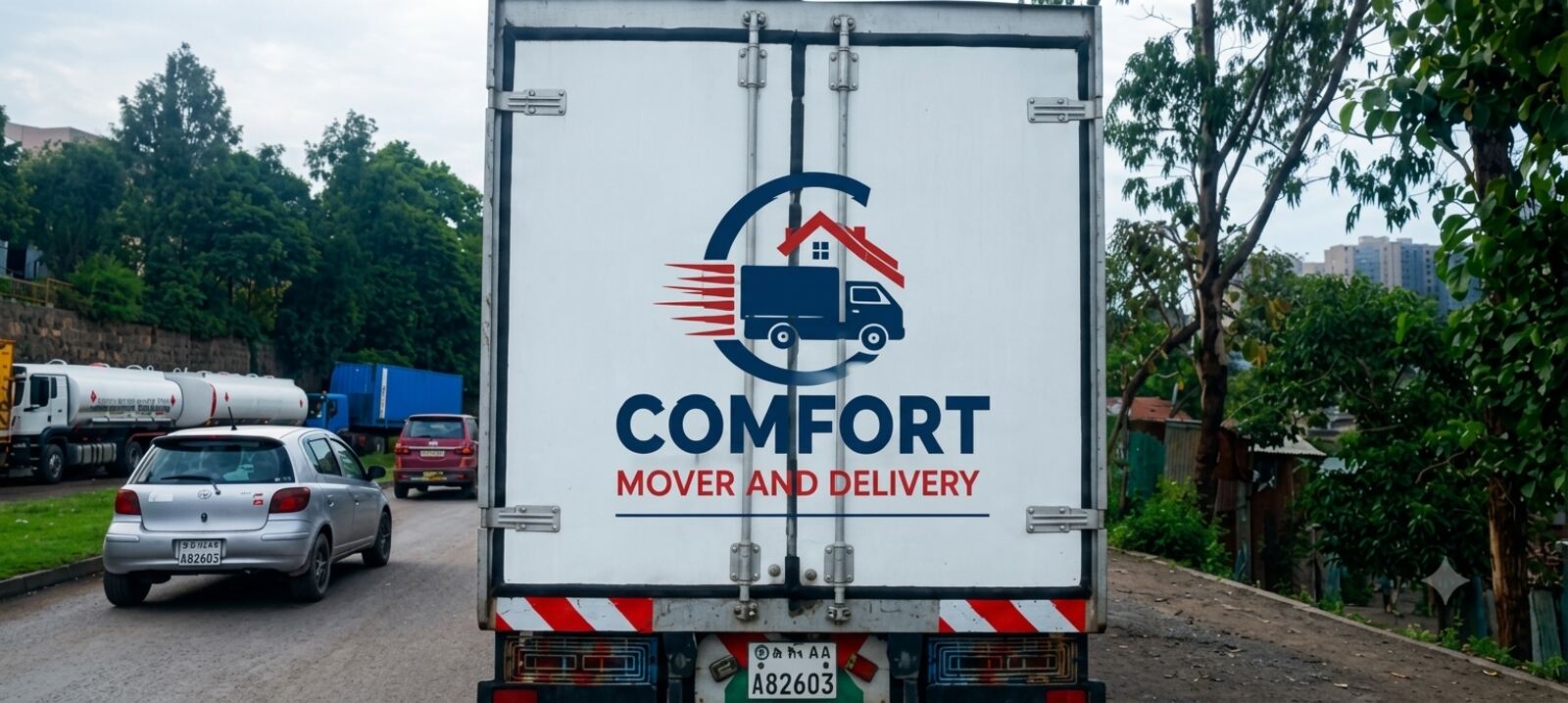 Sealed Comfort truck on the road in Addis Ababa